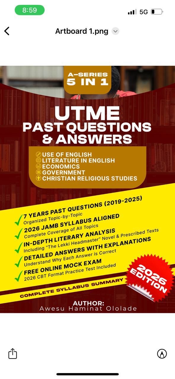 Cover of ART UTME PAST QUESTIONS & ANSWERS